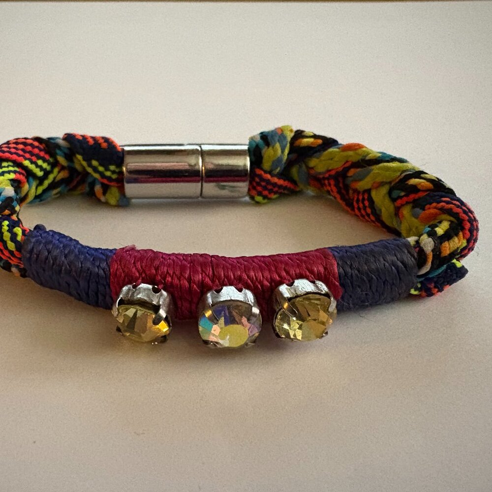 Brazilian boho bracelet in bright thread & braid with rhinestones NWOT